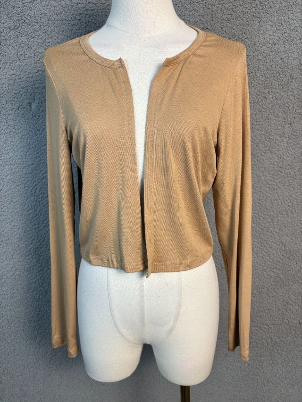 Inin Women's Cardigan Bolero Shrugs Cropped long Sleeve Open Front Khaki Med NWT